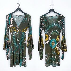 Missoni Art Dana Boho Abstract Print Bell Sleeves Flowy Long Sleeve Dress Size 4